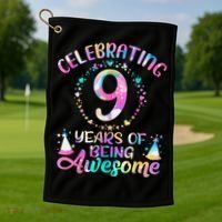 9 Years Of Being Awesome 9 Years Old 9th Birthday Tie Dye Golf Towel thumb 1