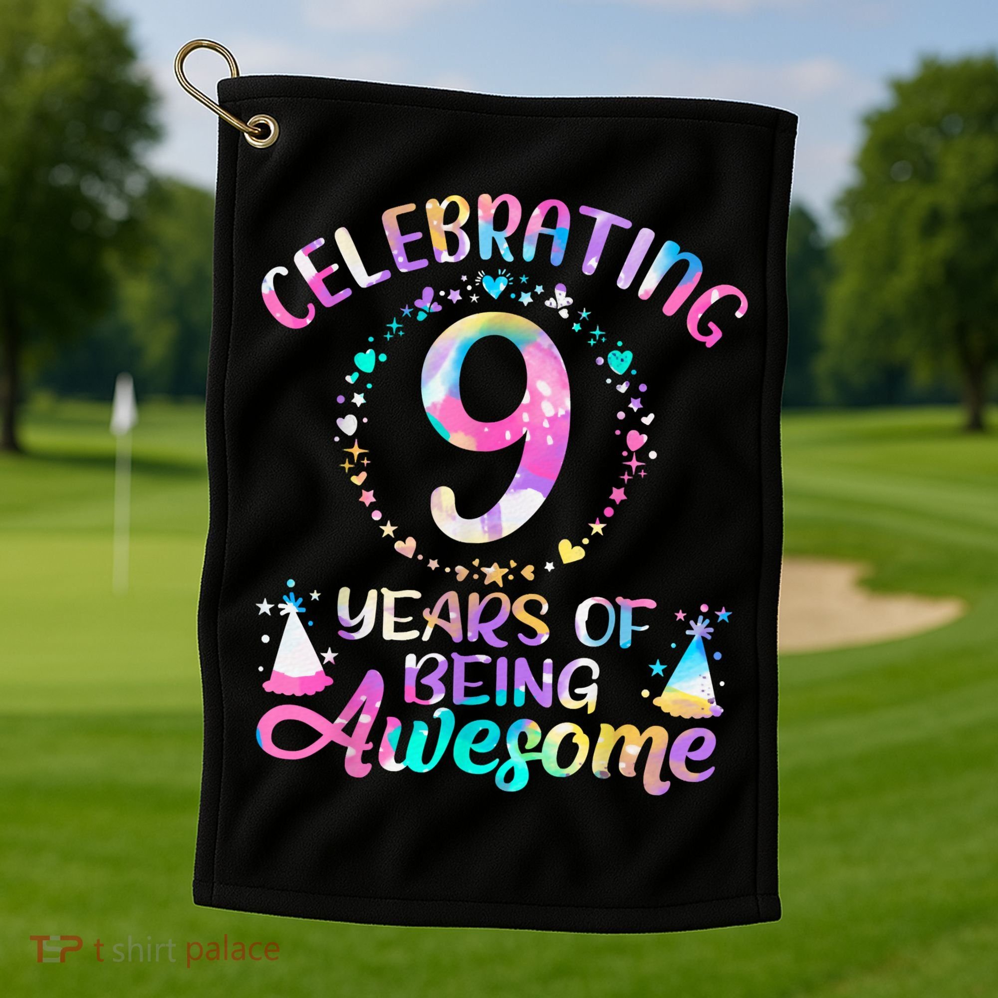 9 Years Of Being Awesome 9 Years Old 9th Birthday Tie Dye Golf Towel