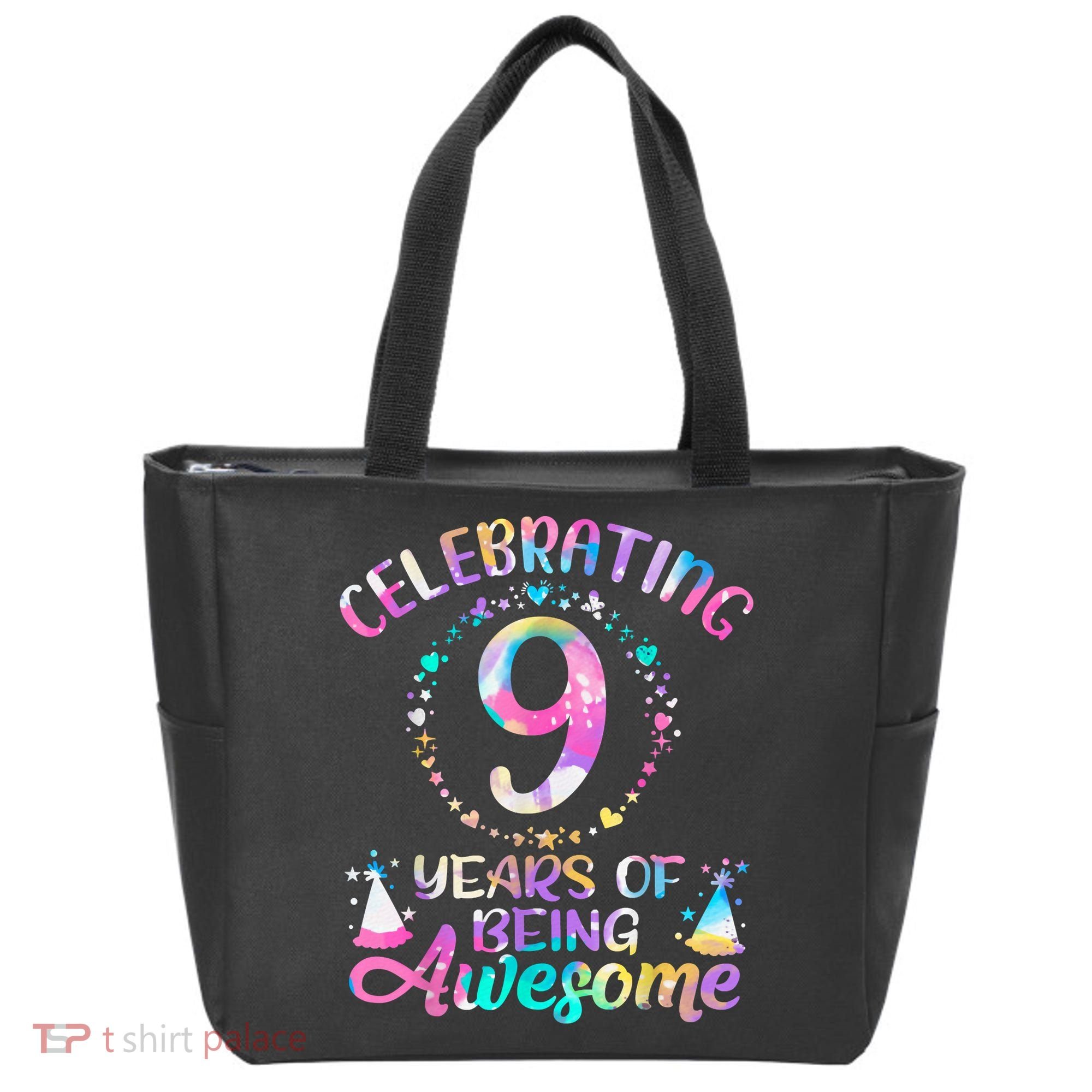 9 Years Of Being Awesome 9 Years Old 9th Birthday Tie Dye Tote Bag