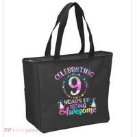9 Years Of Being Awesome 9 Years Old 9th Birthday Tie Dye Tote Bag thumb 2