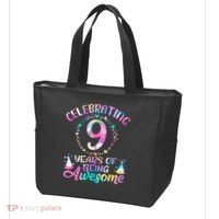 9 Years Of Being Awesome 9 Years Old 9th Birthday Tie Dye Tote Bag thumb 3