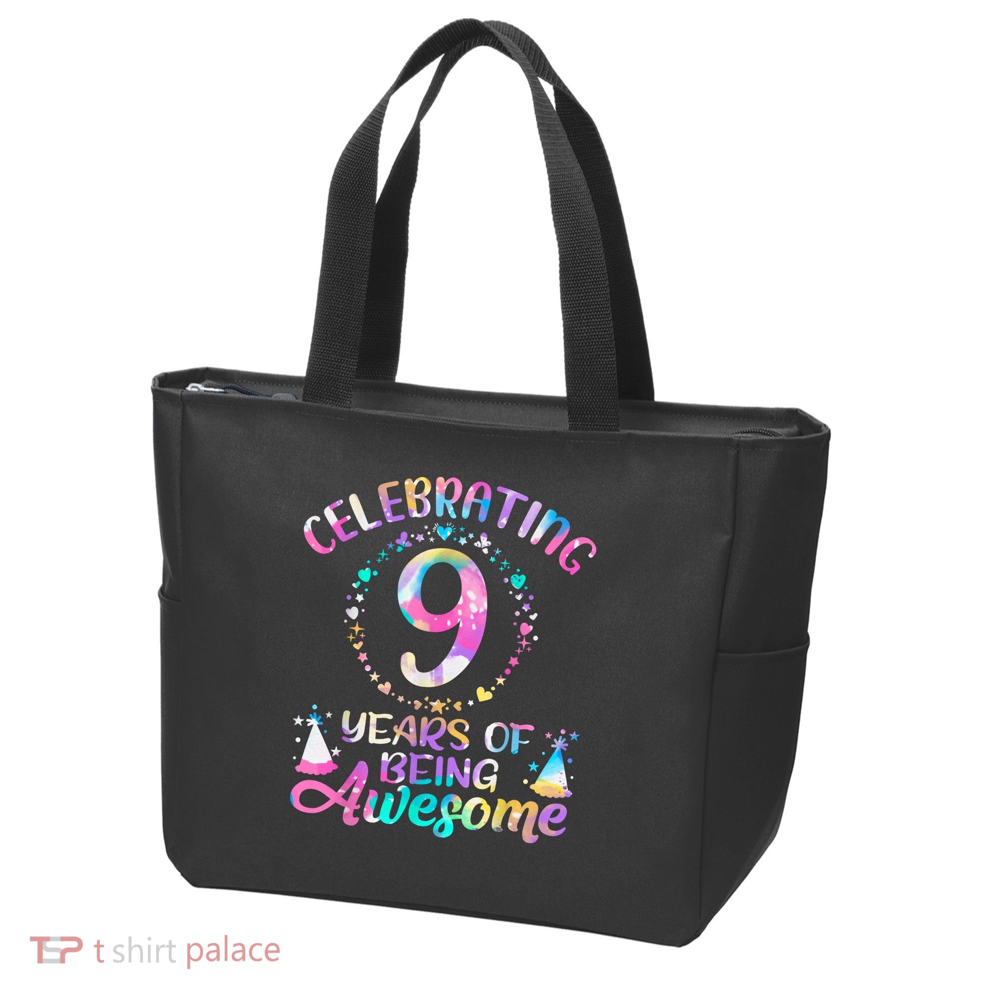 9 Years Of Being Awesome 9 Years Old 9th Birthday Tie Dye Tote Bag