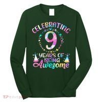 9 Years Of Being Awesome 9 Years Old 9th Birthday Tie Dye Long Sleeve Shirt thumb 0