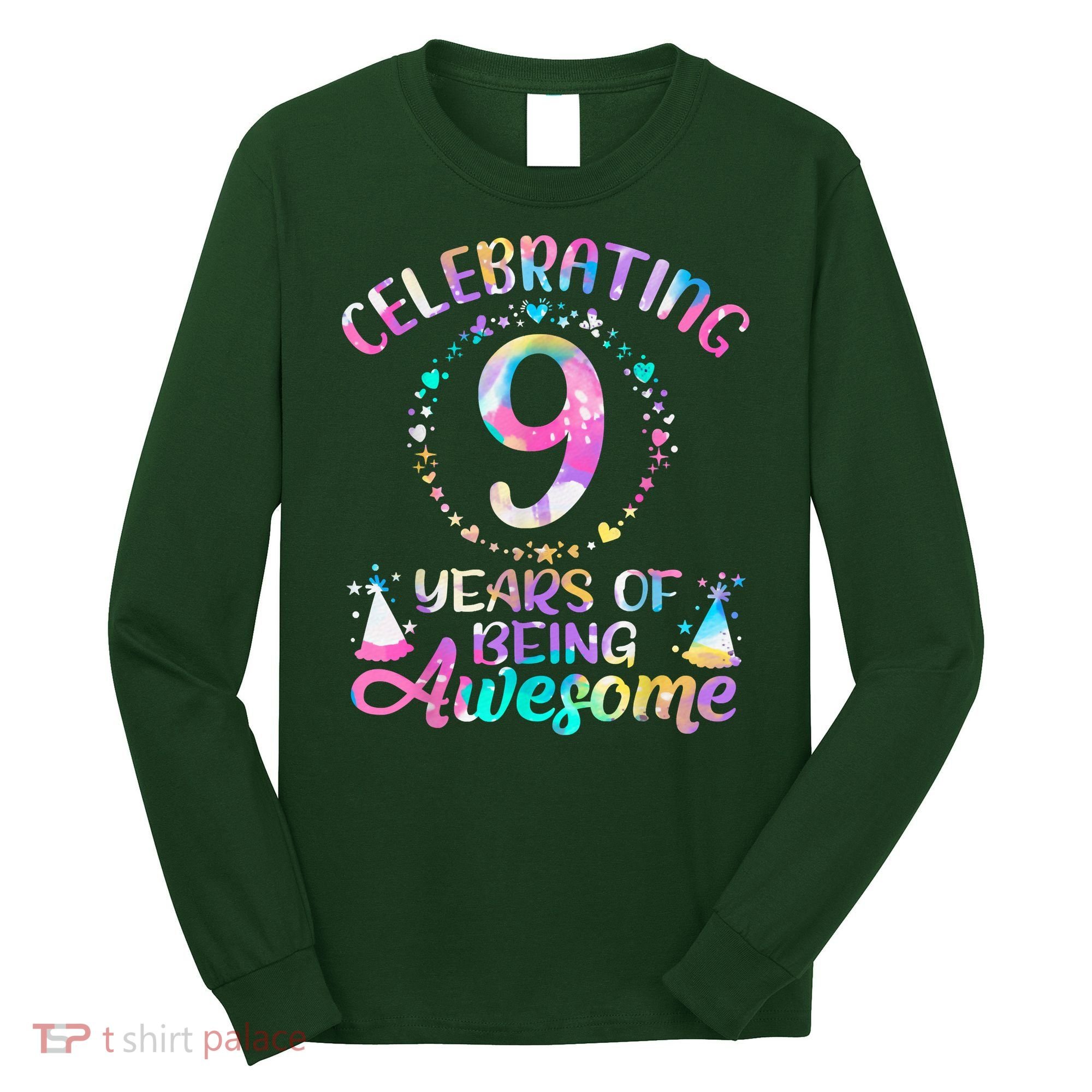 9 Years Of Being Awesome 9 Years Old 9th Birthday Tie Dye Long Sleeve Shirt