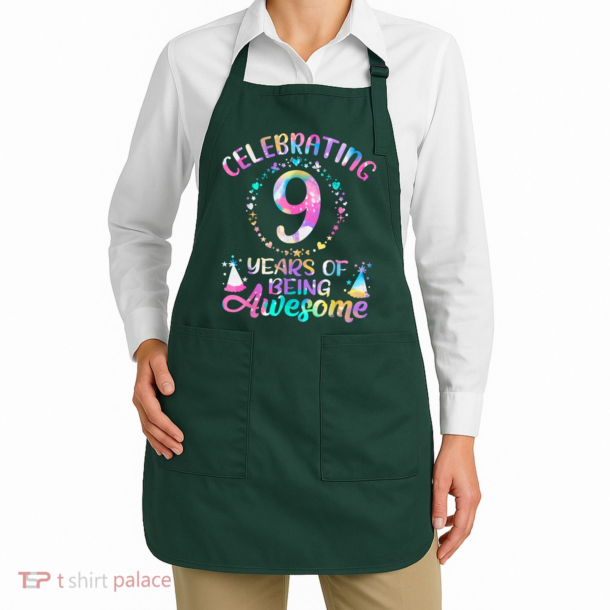 9 Years Of Being Awesome 9 Years Old 9th Birthday Tie Dye Apron