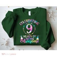 9 Years Of Being Awesome 9 Years Old 9th Birthday Tie Dye Sweatshirt thumb 2