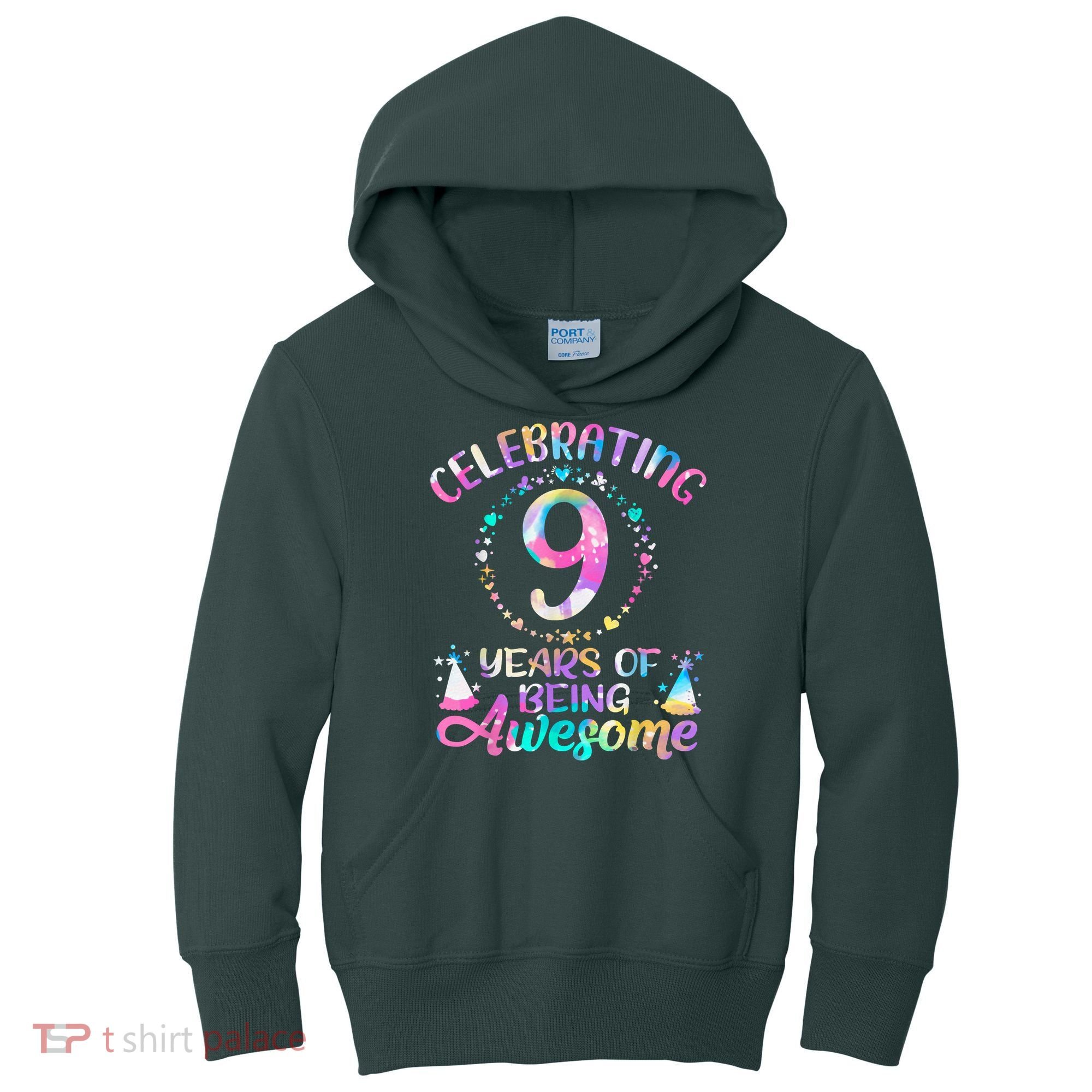 9 Years Of Being Awesome 9 Years Old 9th Birthday Tie Dye Kids Hoodie