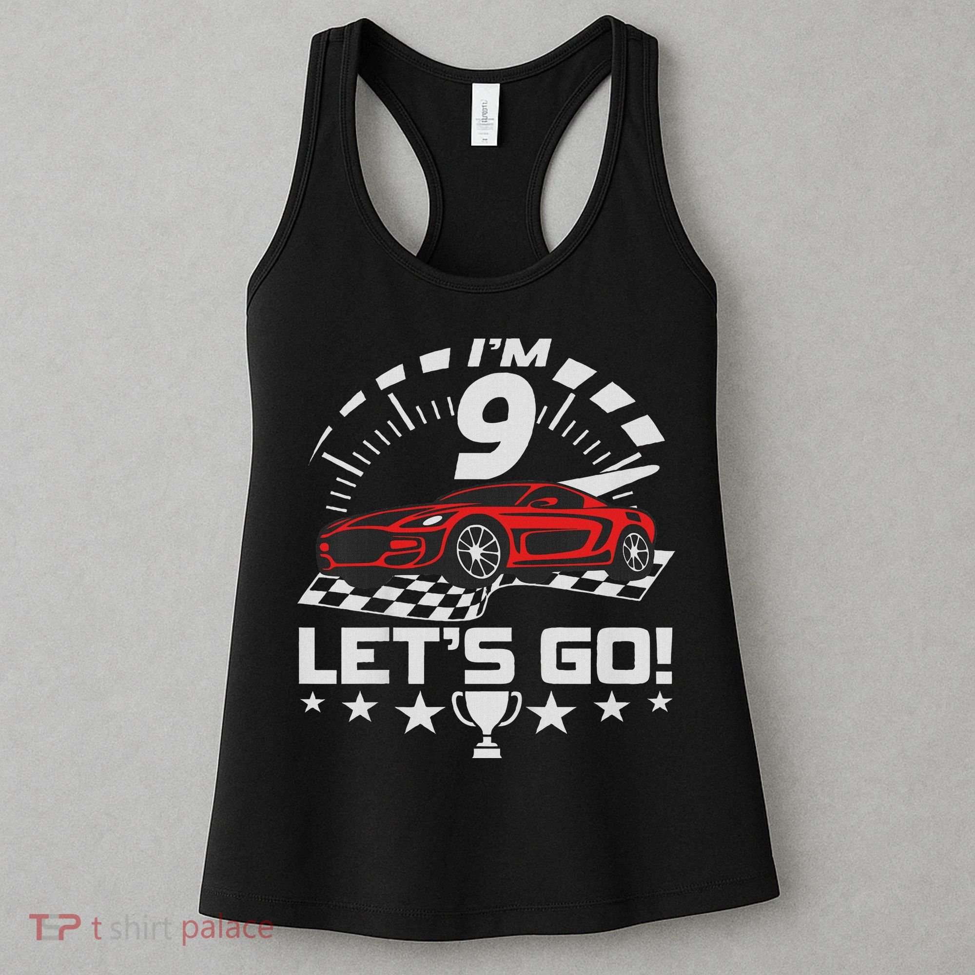 9 Year Old Race Car 9th Birthday Racing Racecar Women's Tank Top