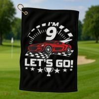 9 Year Old Race Car 9th Birthday Racing Racecar Golf Towel thumb 1
