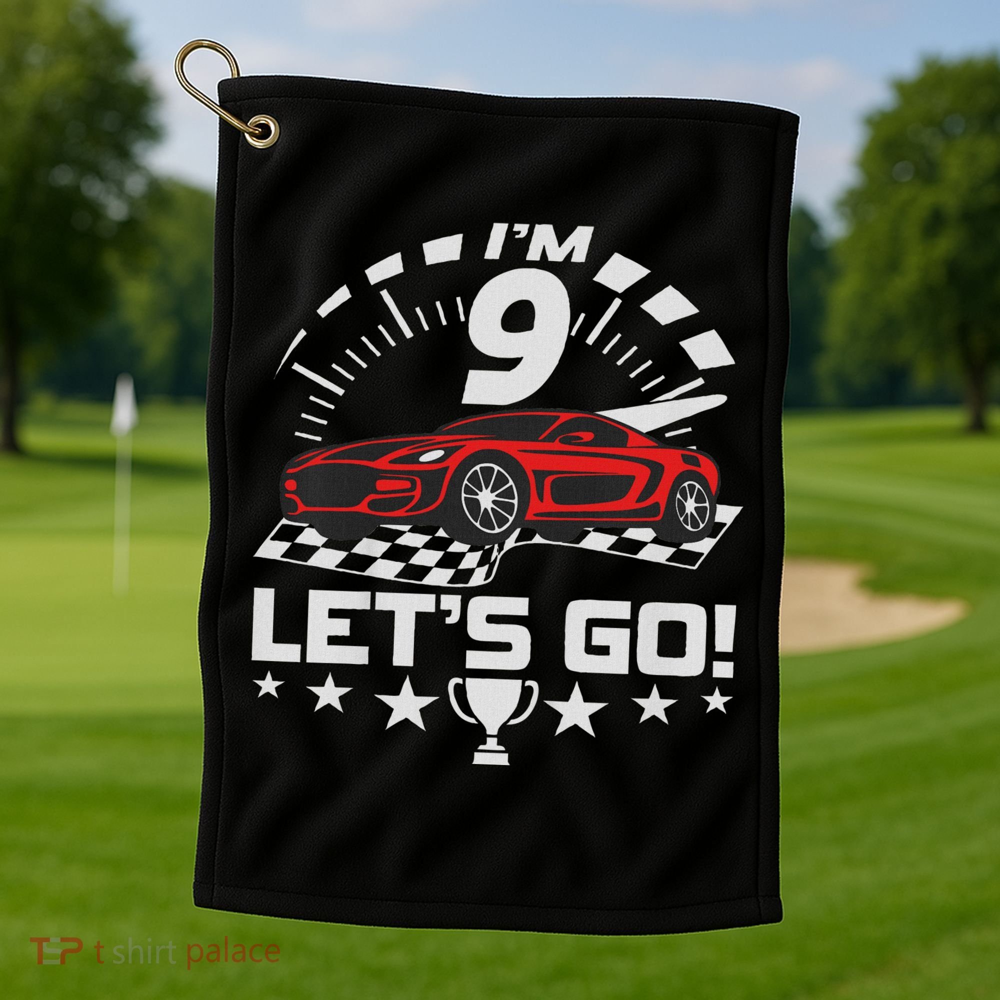 9 Year Old Race Car 9th Birthday Racing Racecar Golf Towel