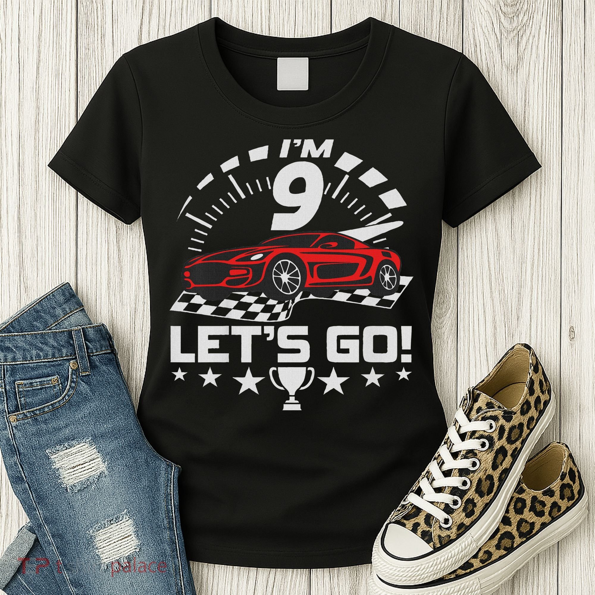 9 Year Old Race Car 9th Birthday Racing Racecar Women's T-Shirt