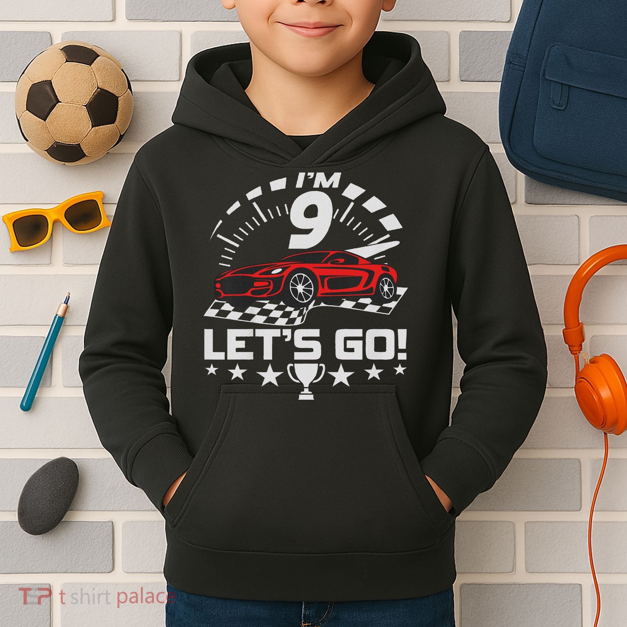 9 Year Old Race Car 9th Birthday Racing Racecar Kids Hoodie