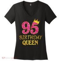 95 Years Old Birthday Queen Girl 95th Birthday Pink Women's V-Neck T-Shirt thumb 0