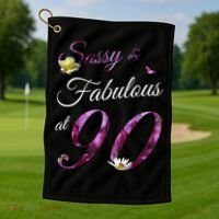 90 Year Old Sassy & Fabulous Floral 1935 90th Birthday Golf Towel thumb 1