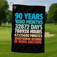 90 Years Of Being Awesome 90th Birthday Time Breakdown Golf Towel thumb 1