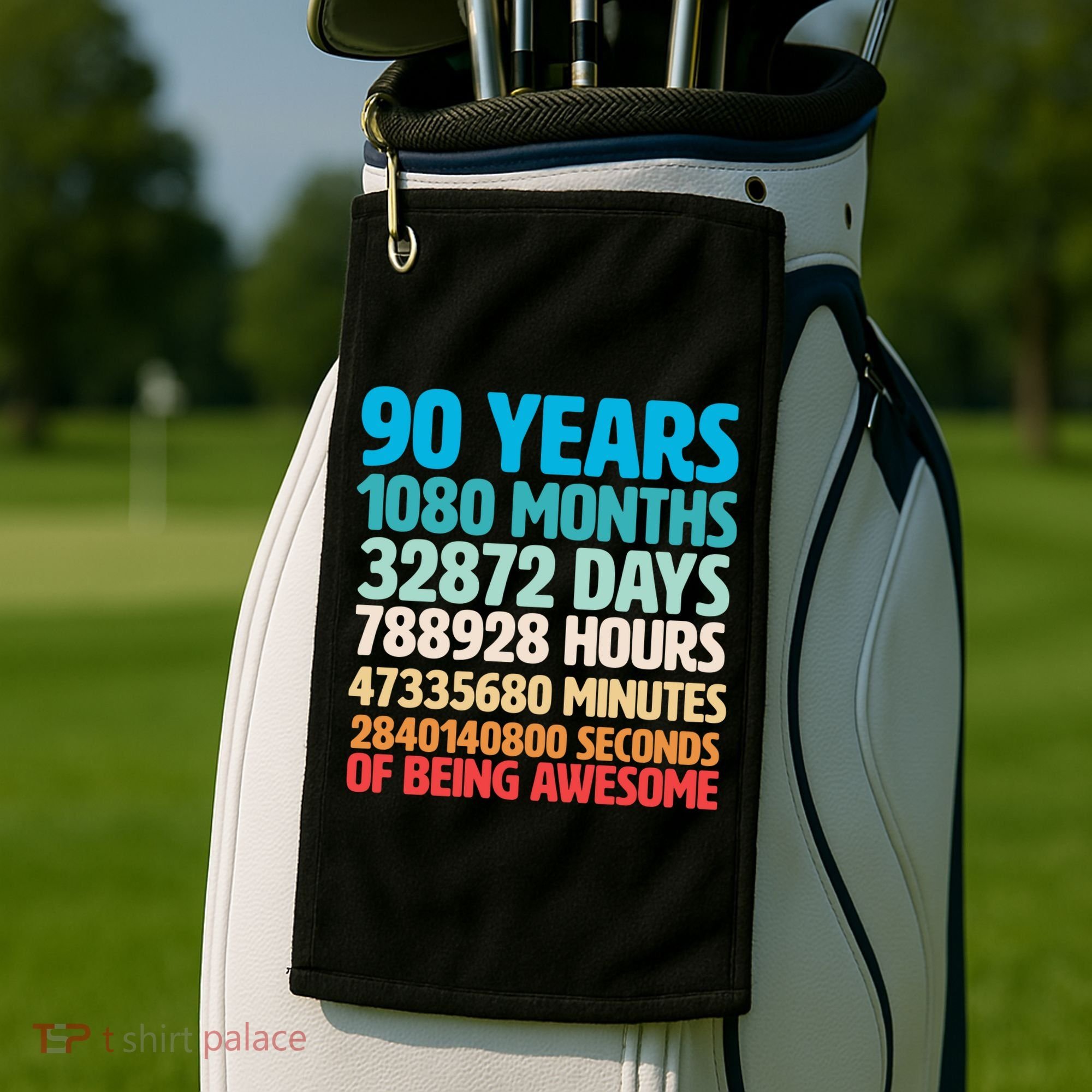 90 Years Of Being Awesome 90th Birthday Time Breakdown Golf Towel