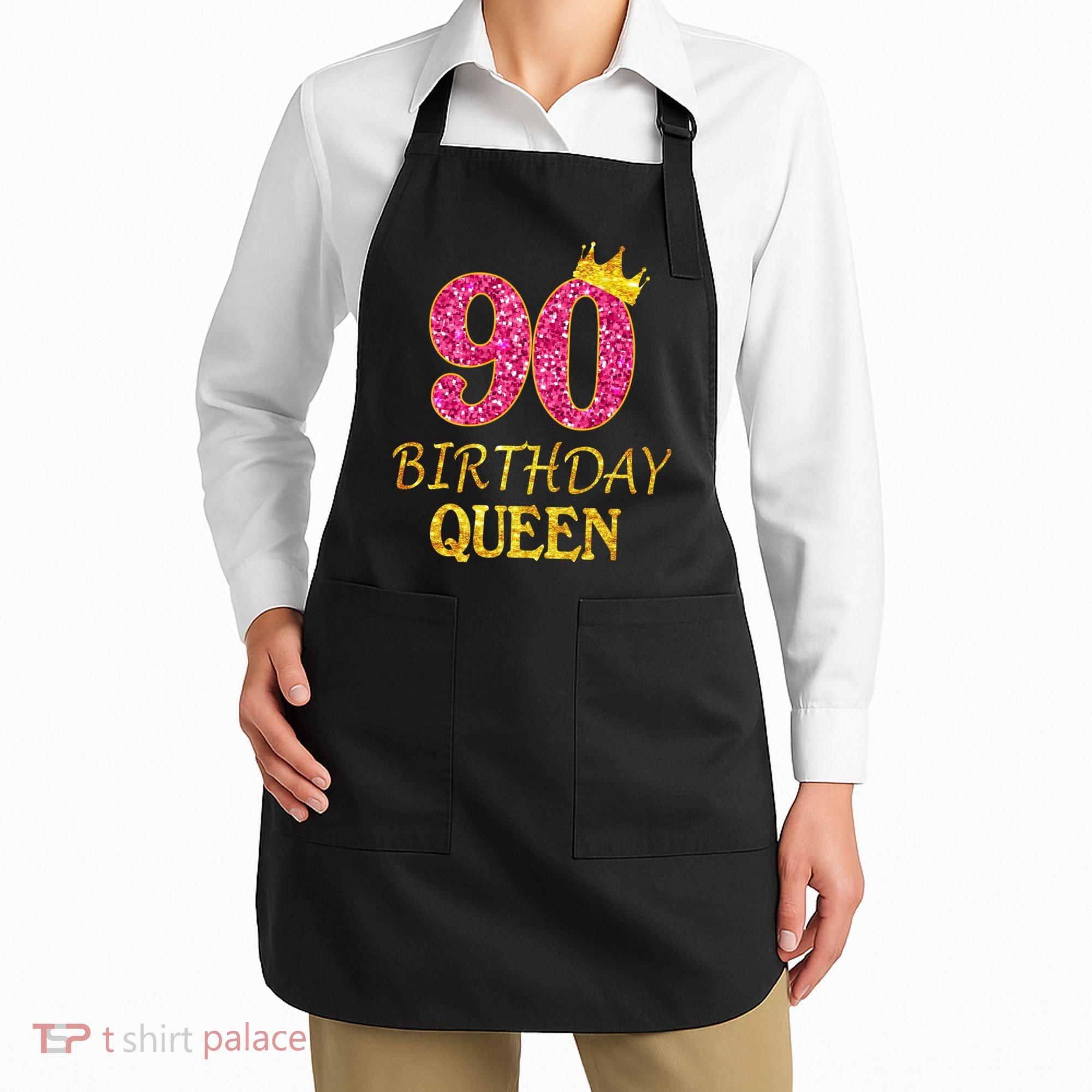 90 Years Old Birthday Queen  Shirt 90th Birthday Pink Apron