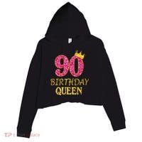 90 Years Old Birthday Queen  Shirt 90th Birthday Pink Crop Fleece Hoodie thumb 0