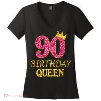 90 Years Old Birthday Queen  Shirt 90th Birthday Pink Women's V-Neck T-Shirt thumb 0