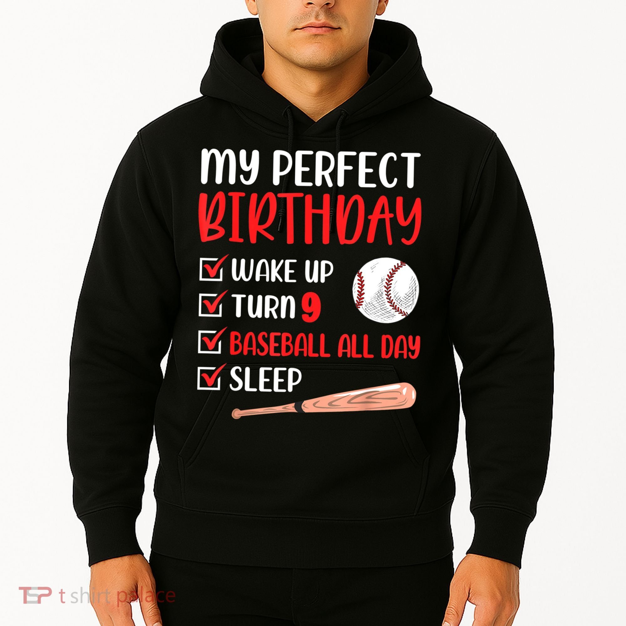 9 Year Old Baseball Birthday Party 9th Boy Nine Player Hoodie