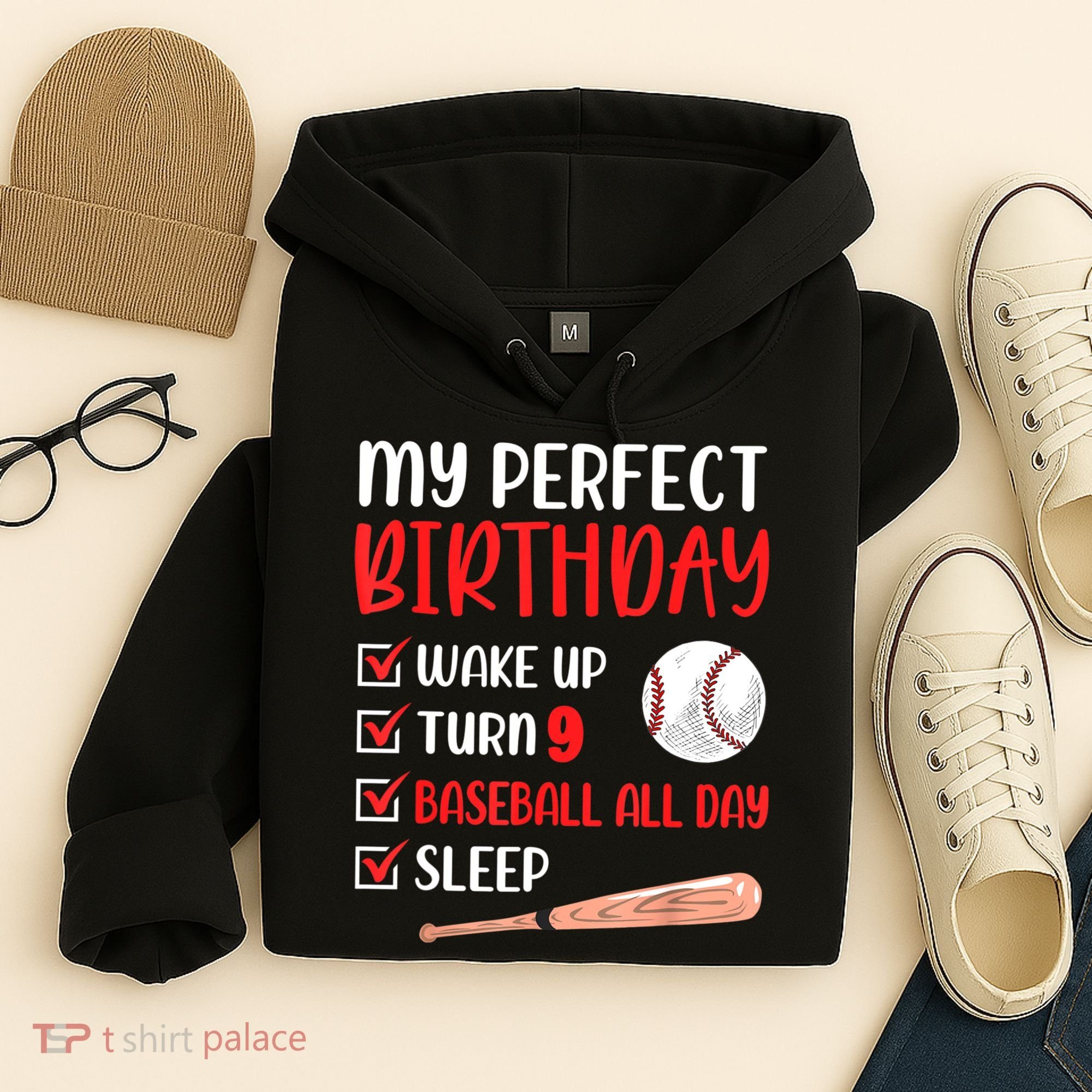 9 Year Old Baseball Birthday Party 9th Boy Nine Player Hoodie