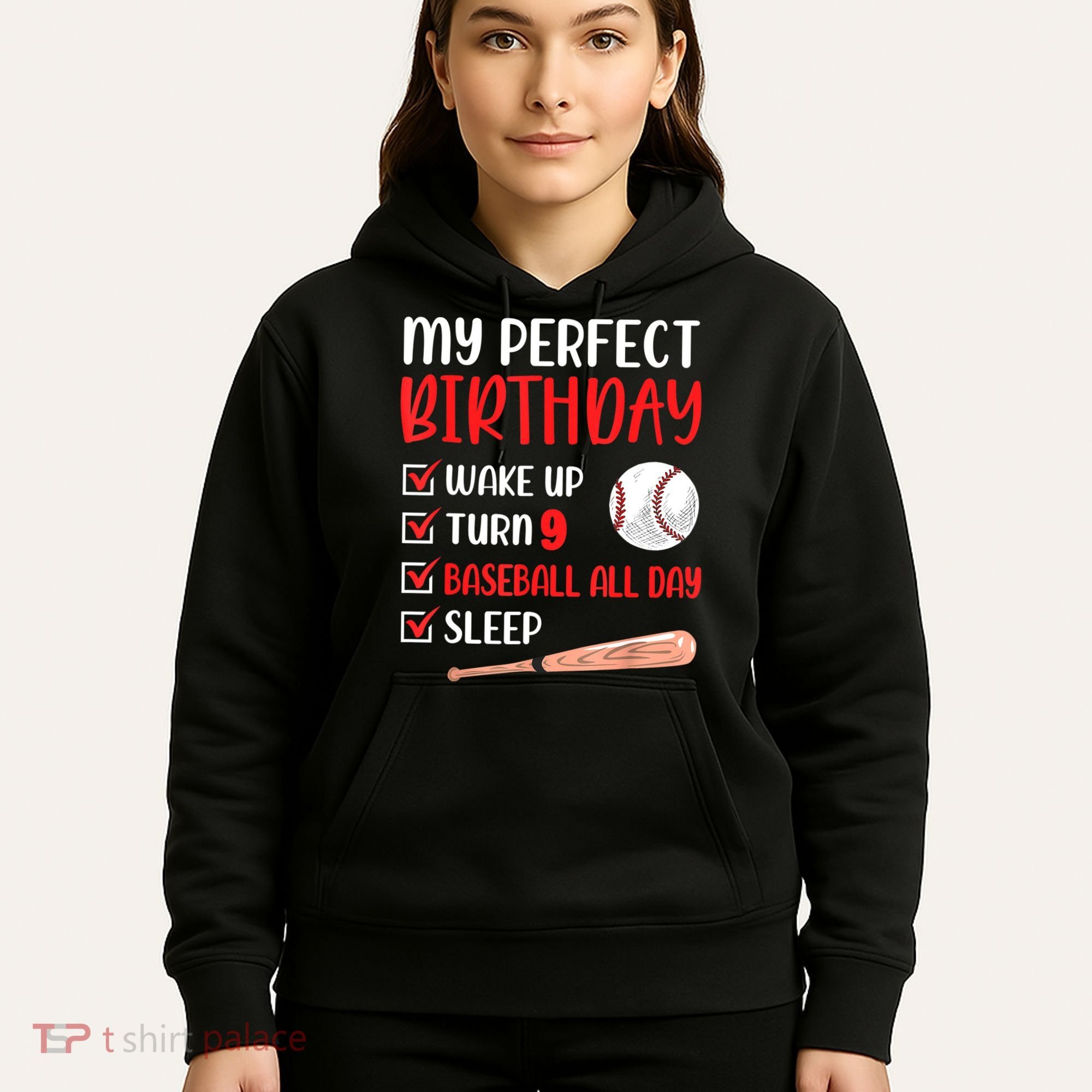 9 Year Old Baseball Birthday Party 9th Boy Nine Player Hoodie