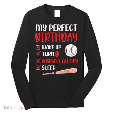 9 Year Old Baseball Birthday Party 9th Boy Nine Player Long Sleeve Shirt