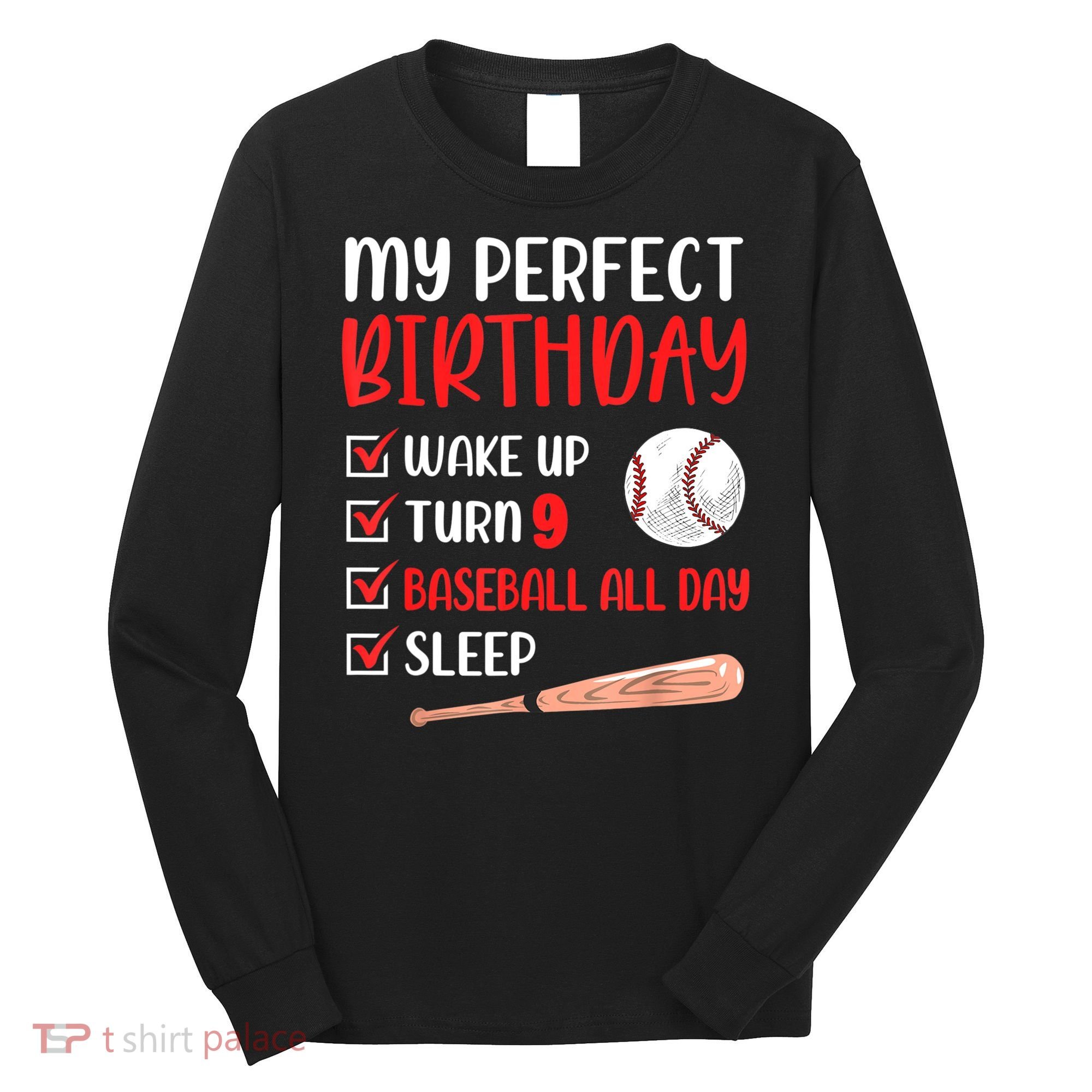 9 Year Old Baseball Birthday Party 9th Boy Nine Player Long Sleeve Shirt