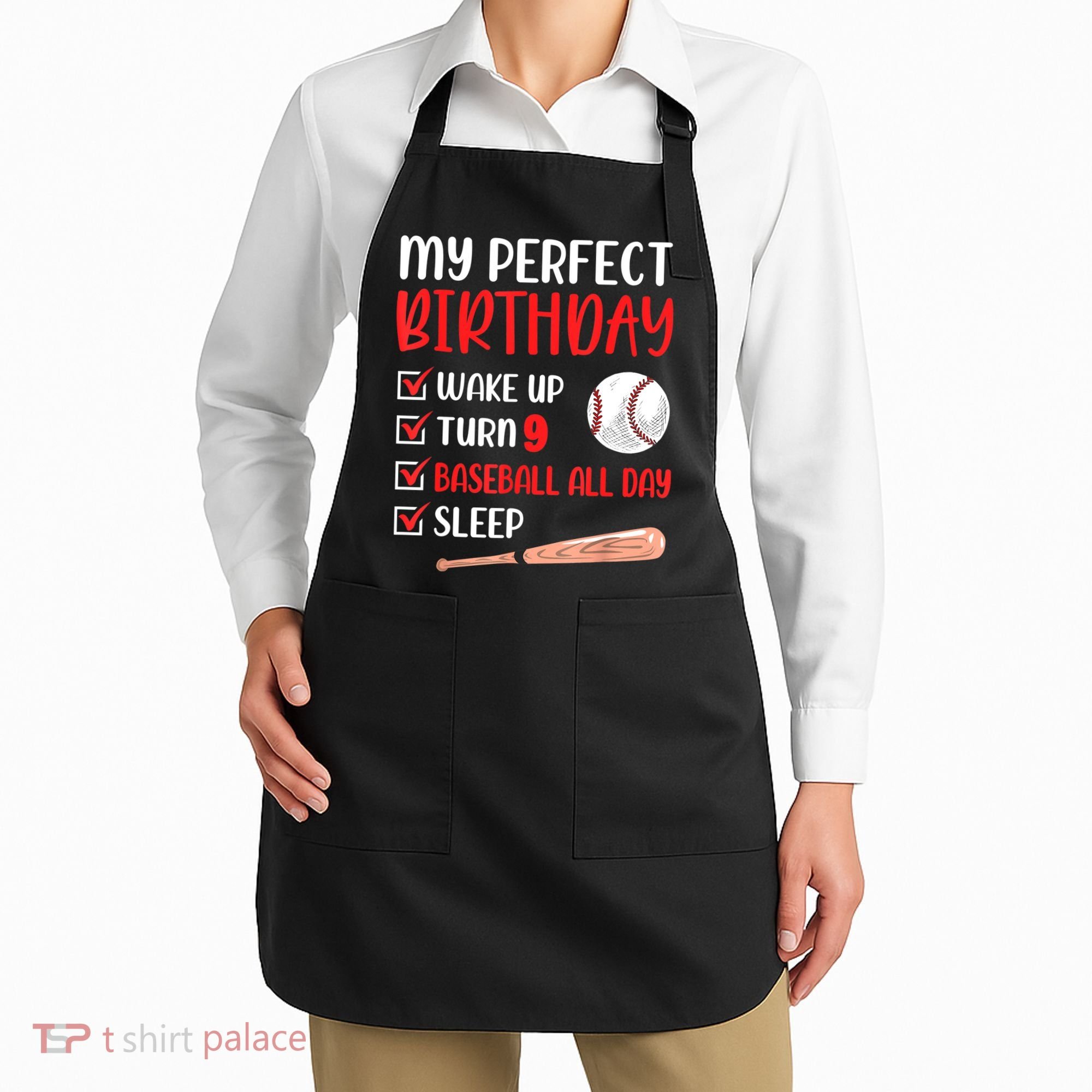 9 Year Old Baseball Birthday Party 9th Boy Nine Player Apron