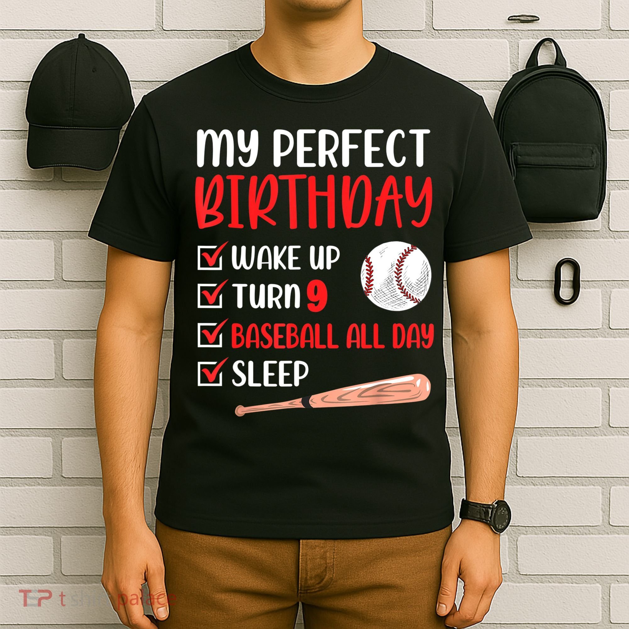 9 Year Old Baseball Birthday Party 9th Boy Nine Player T-Shirt