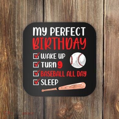 9 Year Old Baseball Birthday Party 9th Boy Nine Player Coaster
