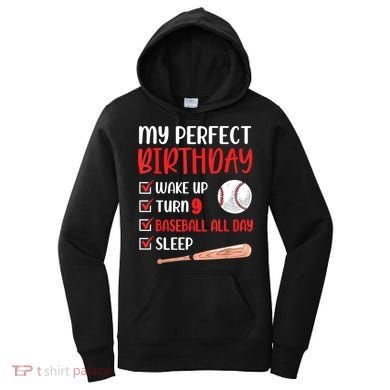 9 Year Old Baseball Birthday Party 9th Boy Nine Player Women's Hoodie