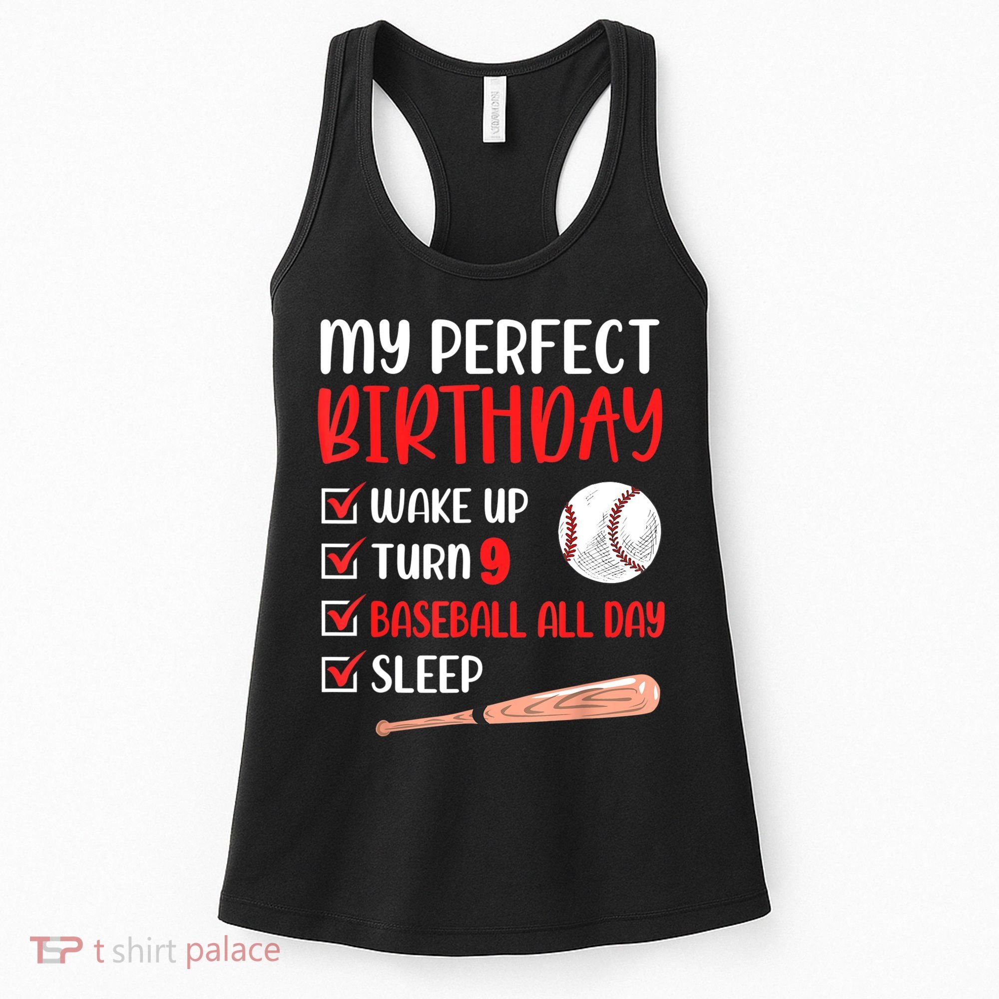 9 Year Old Baseball Birthday Party 9th Boy Nine Player Women's Tank Top