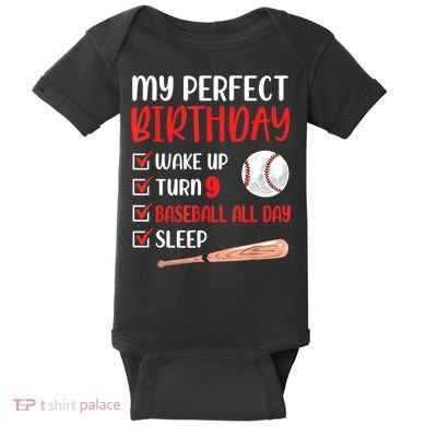 9 Year Old Baseball Birthday Party 9th Boy Nine Player Baby Bodysuit