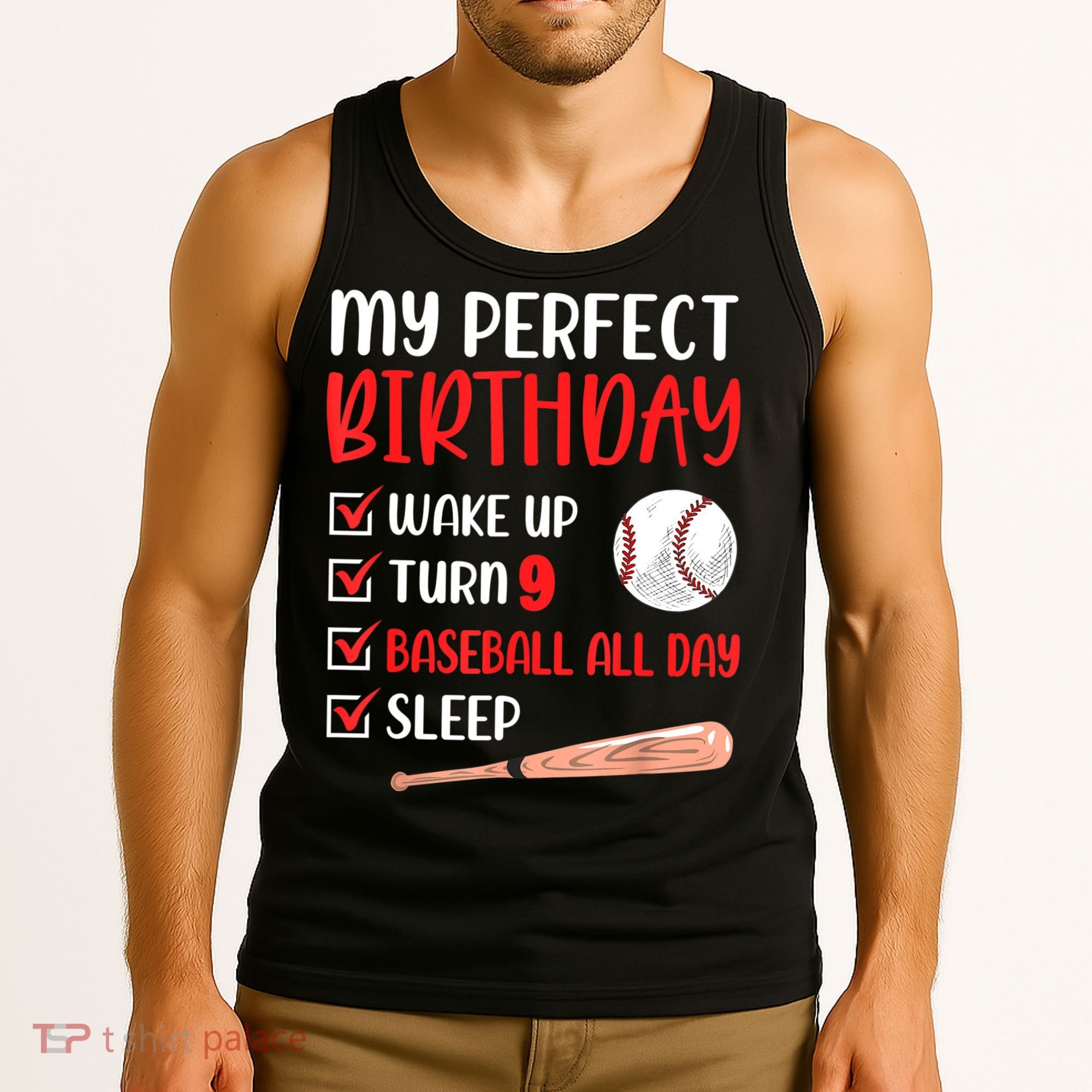 9 Year Old Baseball Birthday Party 9th Boy Nine Player Tank Top