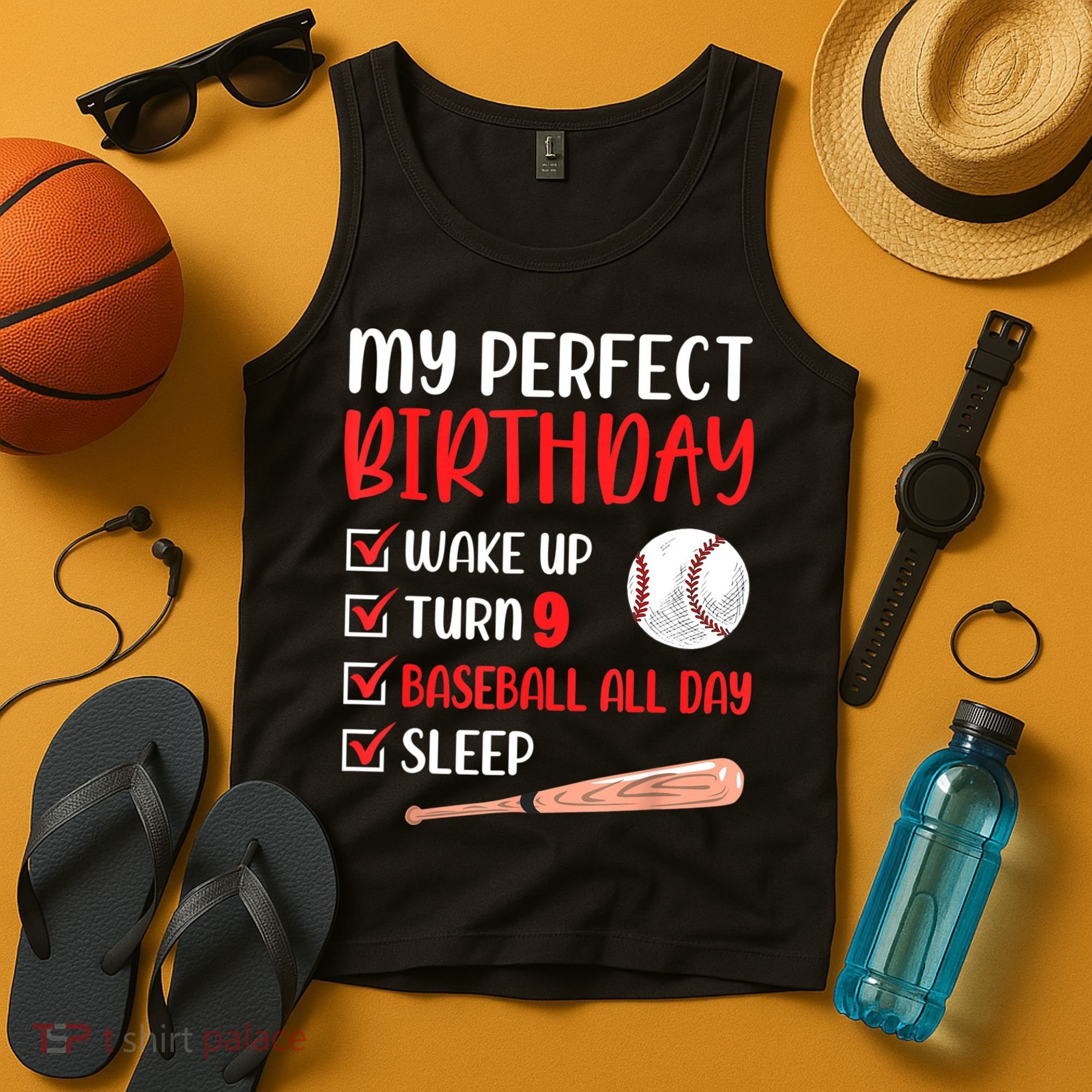 9 Year Old Baseball Birthday Party 9th Boy Nine Player Tank Top