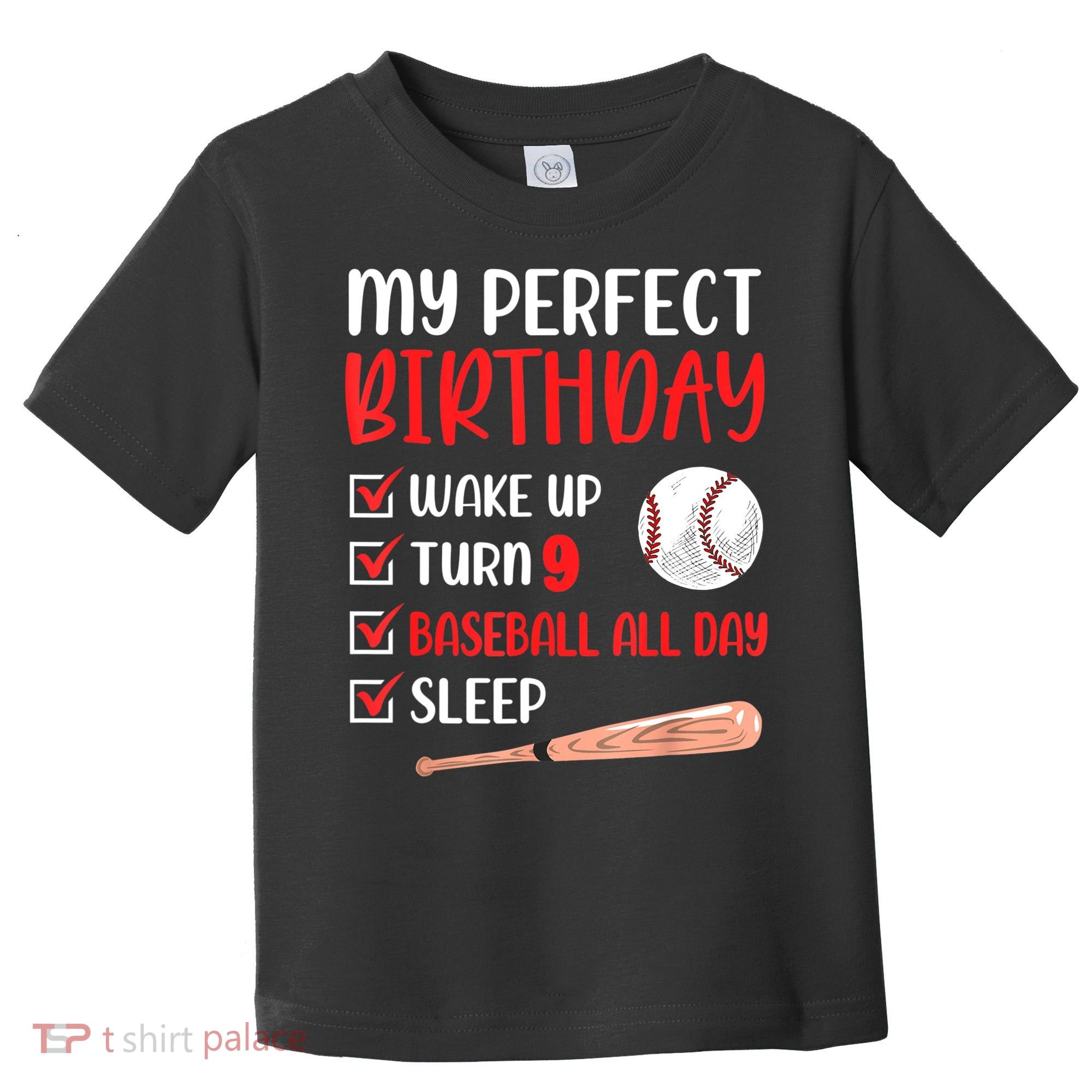 9 Year Old Baseball Birthday Party 9th Boy Nine Player Toddler T-Shirt