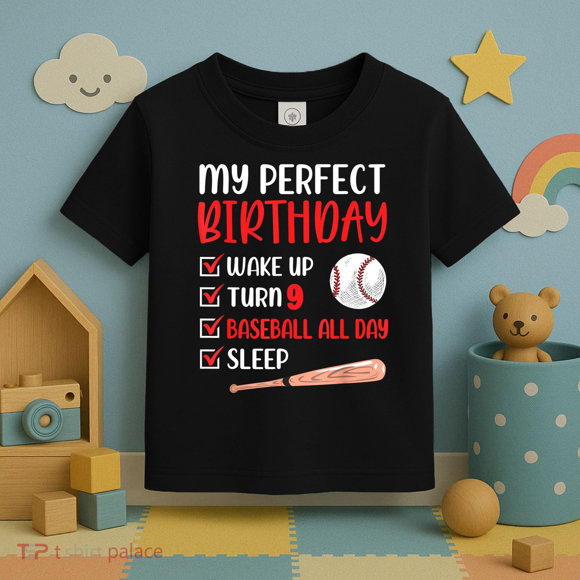 9 Year Old Baseball Birthday Party 9th Boy Nine Player Toddler T-Shirt