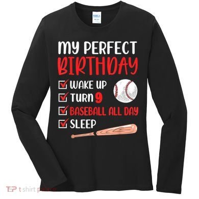 9 Year Old Baseball Birthday Party 9th Boy Nine Player Women's Long Sleeve Shirt