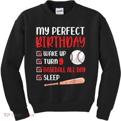 9 Year Old Baseball Birthday Party 9th Boy Nine Player Kids Sweatshirt