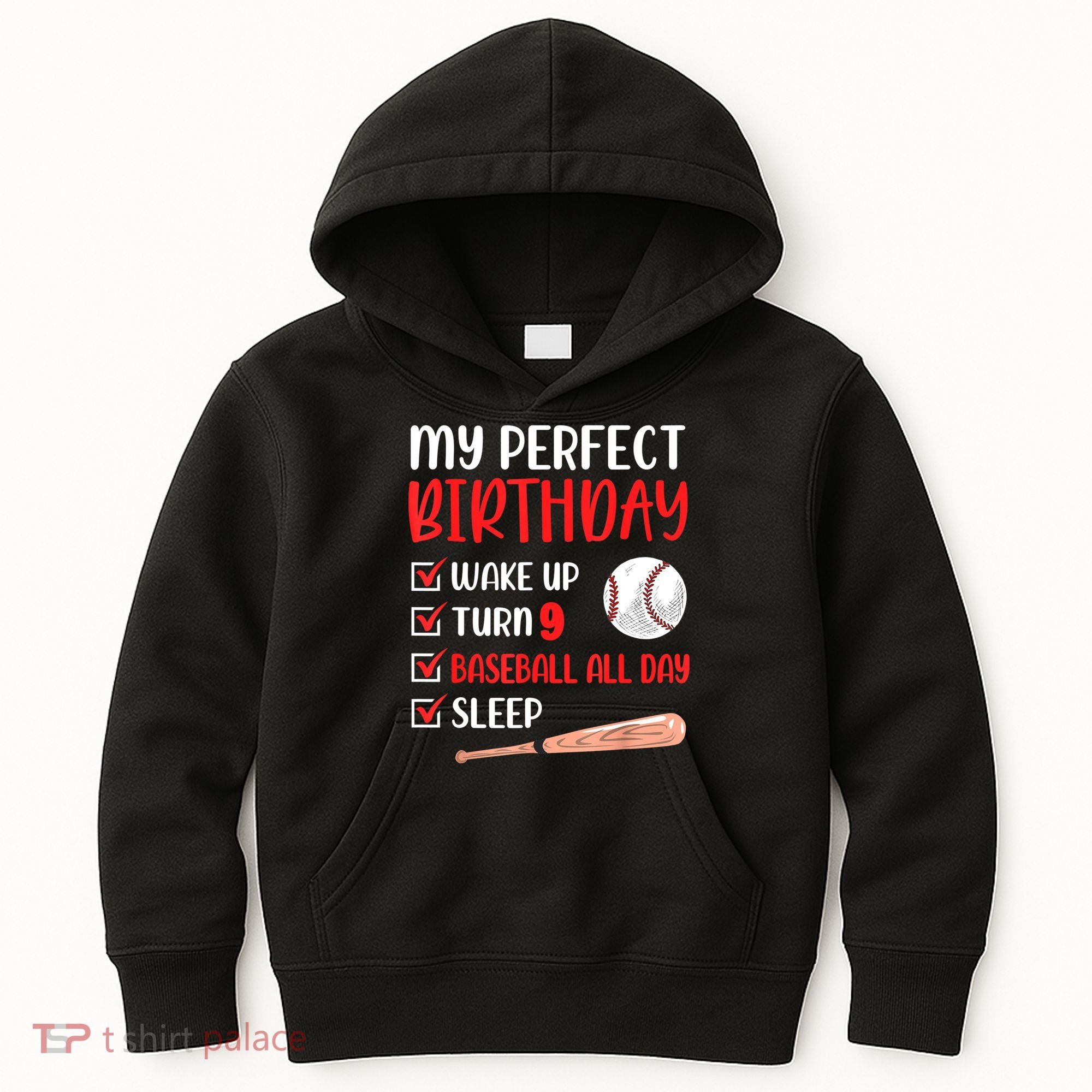 9 Year Old Baseball Birthday Party 9th Boy Nine Player Kids Hoodie