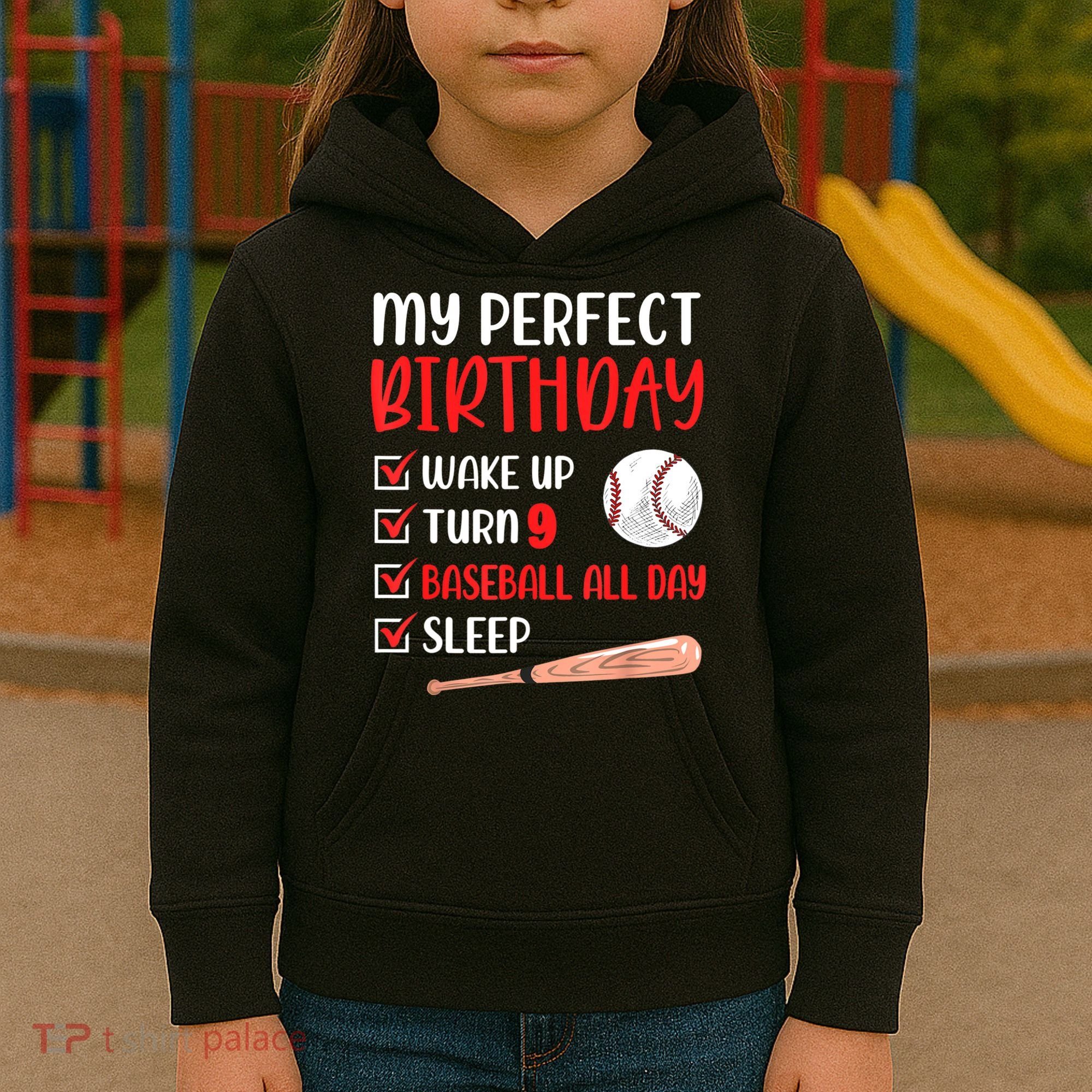 9 Year Old Baseball Birthday Party 9th Boy Nine Player Kids Hoodie