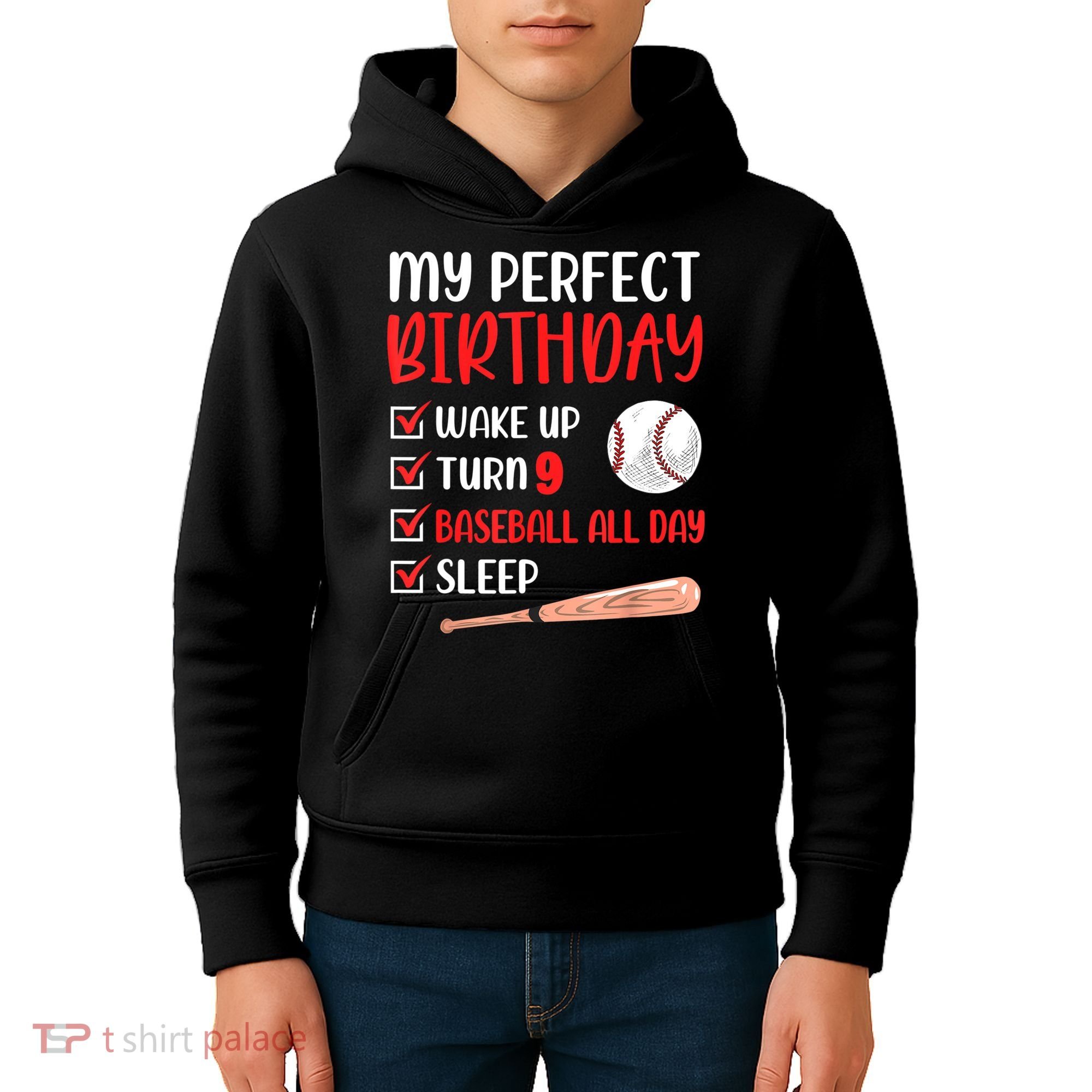 9 Year Old Baseball Birthday Party 9th Boy Nine Player Kids Hoodie