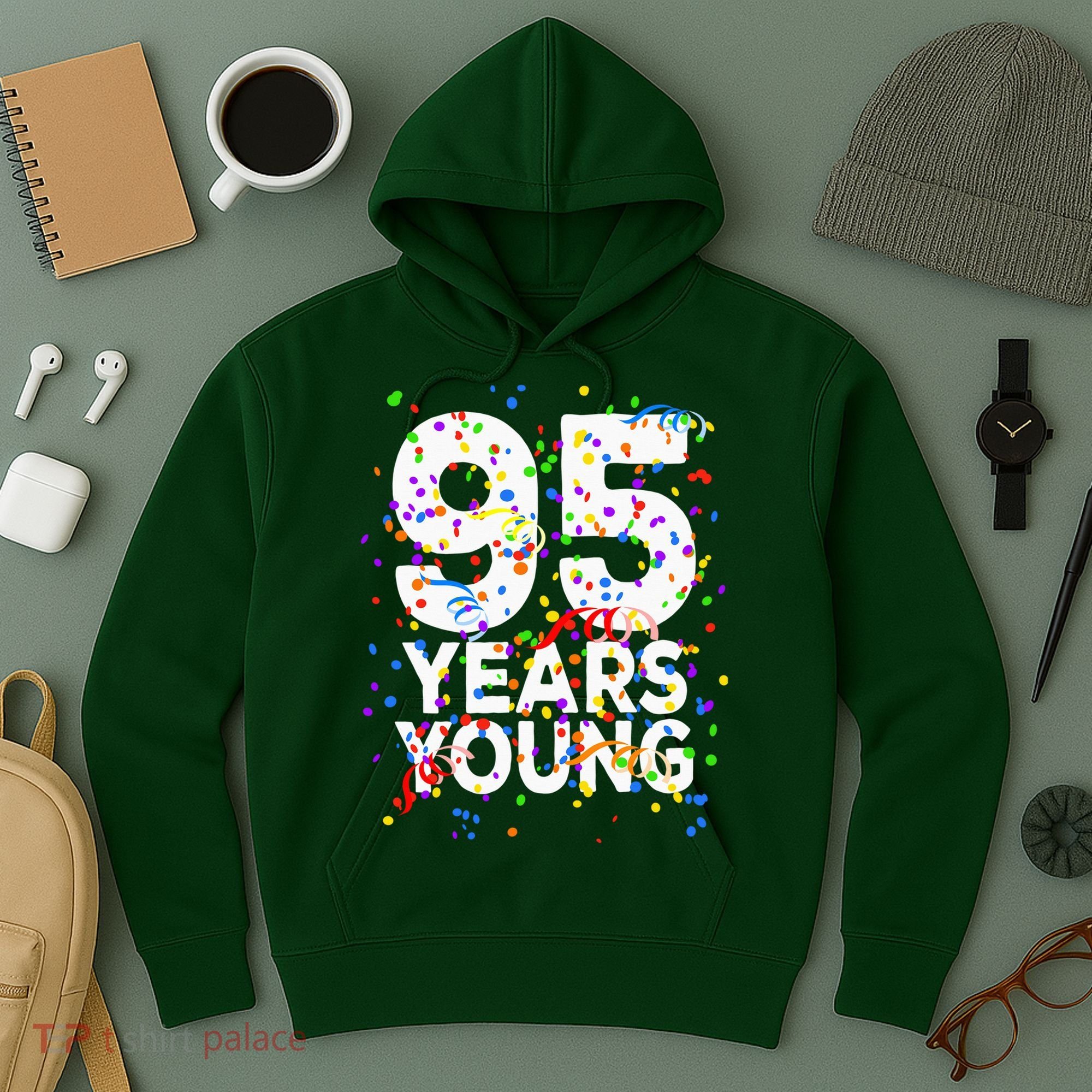 95 Years Young Happy 95th Birthday Confetti Hoodie