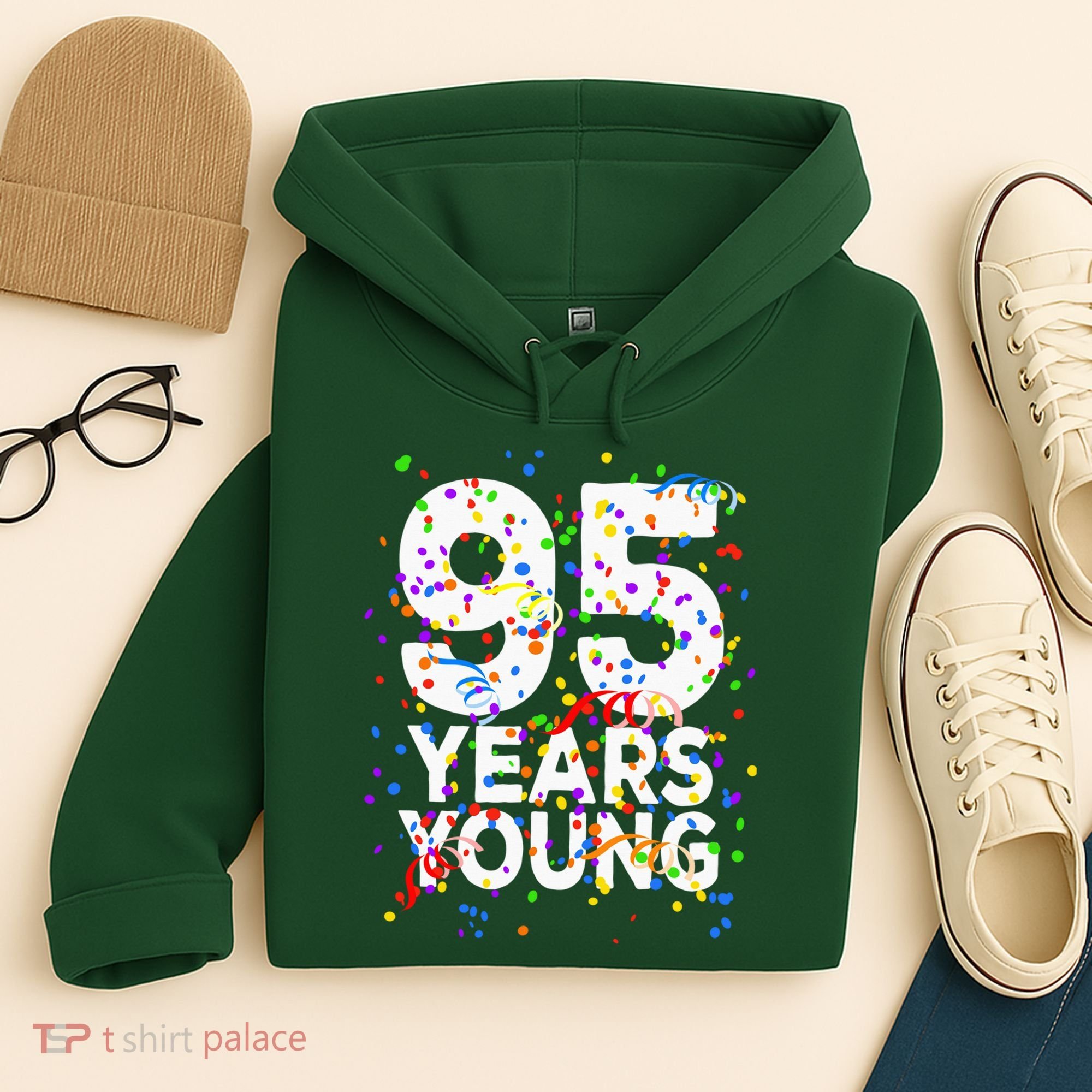 95 Years Young Happy 95th Birthday Confetti Hoodie