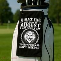 A Black King Was Born In August Birthday Lion Golf Towel thumb 2