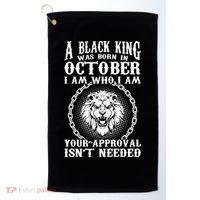 A Black King Was Born In October Birthday Lion Golf Towel thumb 0