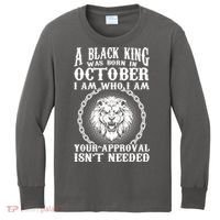 A Black King Was Born In October Birthday Lion Kids Long Sleeve Shirt thumb 0
