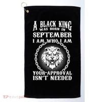 A Black King Was Born In September Birthday Lion Golf Towel thumb 0