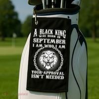 A Black King Was Born In September Birthday Lion Golf Towel thumb 2